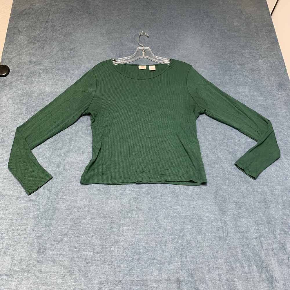 Levi's Sweater Womens Large Green Ribbed Knit Scoop Neck Long Sleeve Winter Warm